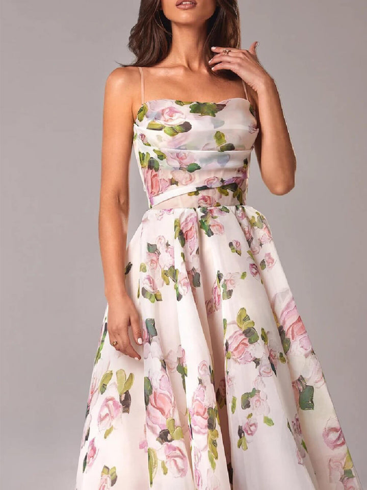 Women's Boho Midi Dress | A-Line Spaghetti Strap