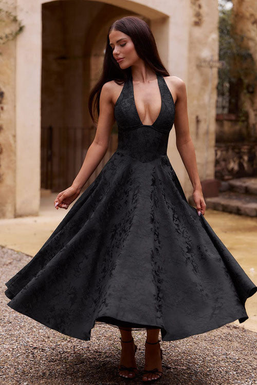 Women’s Midi Dress | Flared Halter Neck Structured Fit