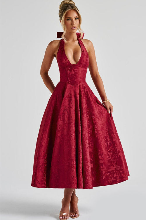 Women’s Midi Dress | Flared Halter Neck Structured Fit