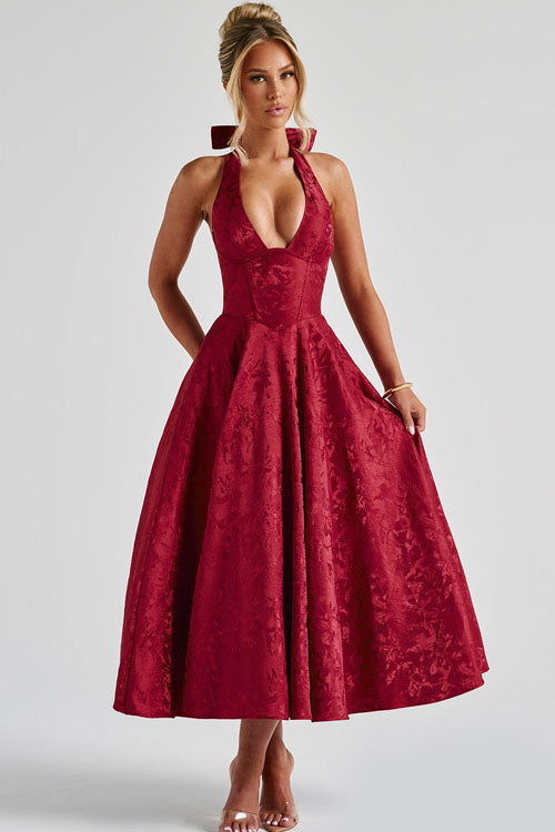 Women’s Midi Dress | Flared Halter Neck Structured Fit