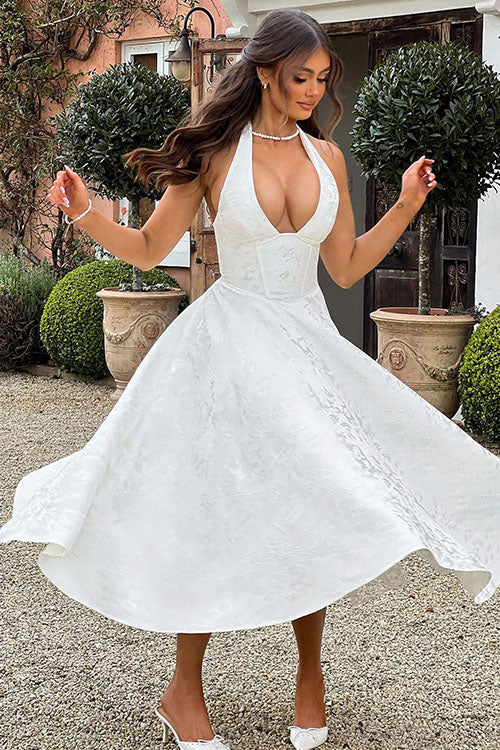 Women’s Midi Dress | Flared Halter Neck Structured Fit