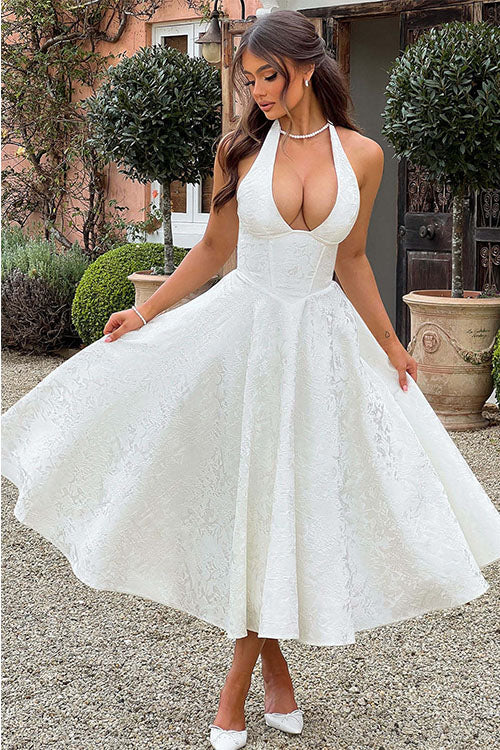 Women’s Midi Dress | Flared Halter Neck Structured Fit