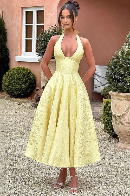 Women’s Midi Dress | Flared Halter Neck Structured Fit