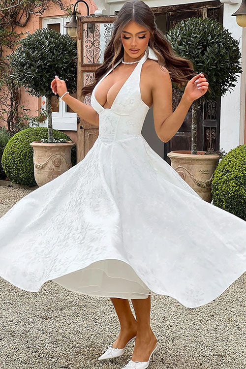 Women’s Midi Dress | Flared Halter Neck Structured Fit