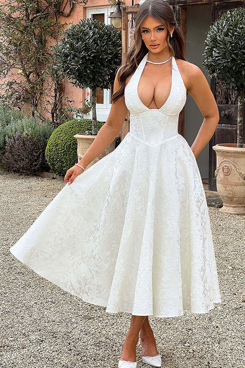 Women’s Midi Dress | Flared Halter Neck Structured Fit