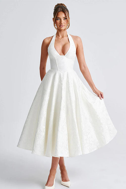 Women’s Midi Dress | Flared Halter Neck Structured Fit