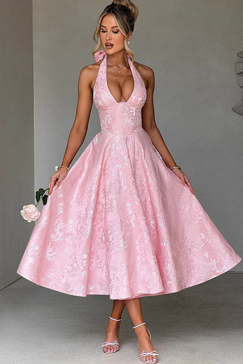 Women’s Midi Dress | Flared Halter Neck Structured Fit