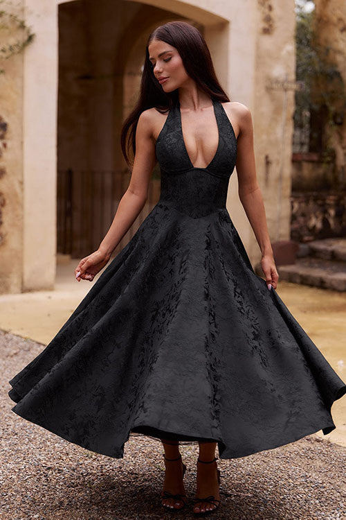 Women’s Midi Dress | Flared Halter Neck Structured Fit