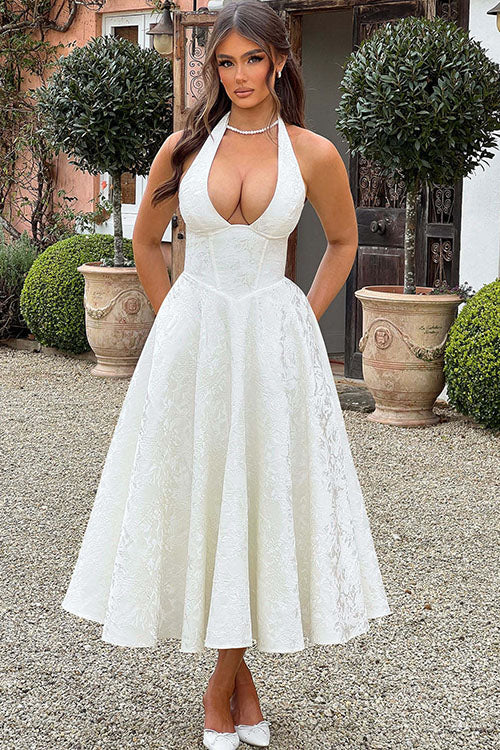 Women’s Midi Dress | Flared Halter Neck Structured Fit