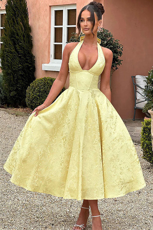 Women’s Midi Dress | Flared Halter Neck Structured Fit