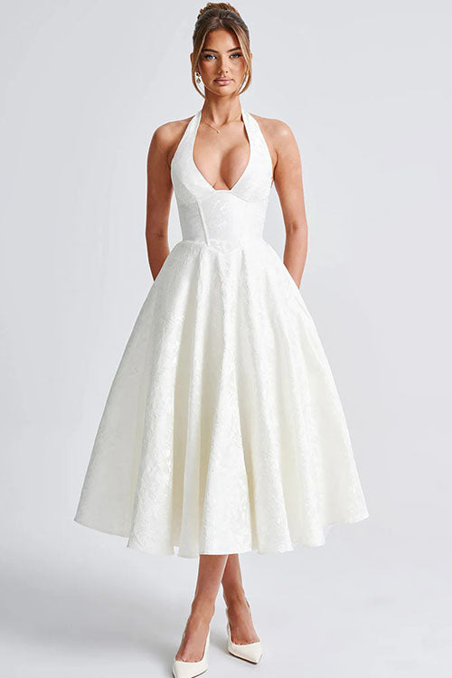 Women’s Midi Dress | Flared Halter Neck Structured Fit