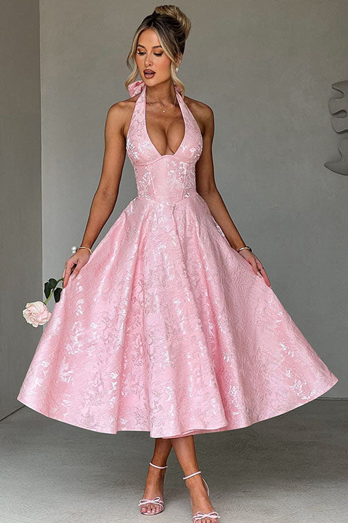 Women’s Midi Dress | Flared Halter Neck Structured Fit