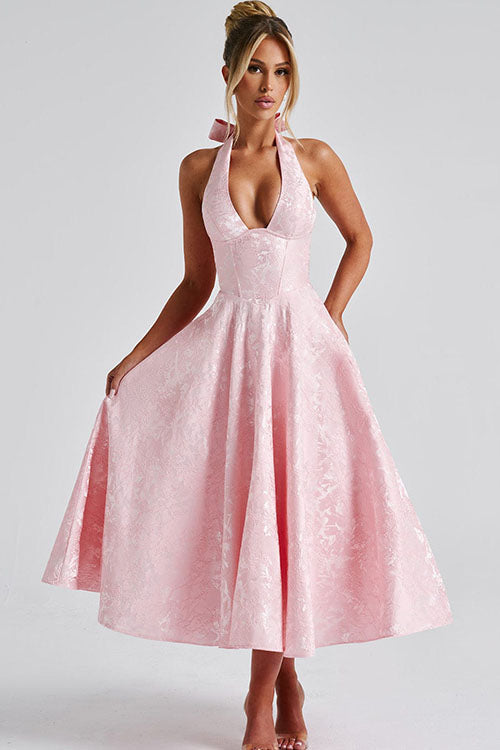 Women’s Midi Dress | Flared Halter Neck Structured Fit