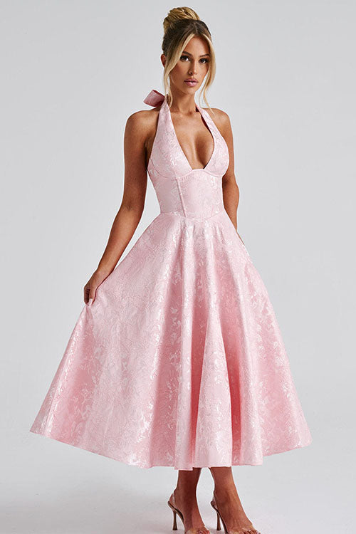 Women’s Midi Dress | Flared Halter Neck Structured Fit