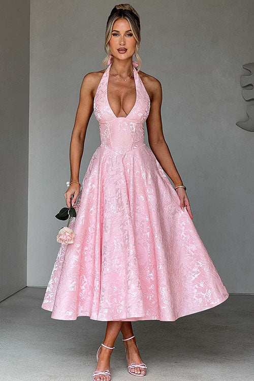 Women’s Midi Dress | Flared Halter Neck Structured Fit