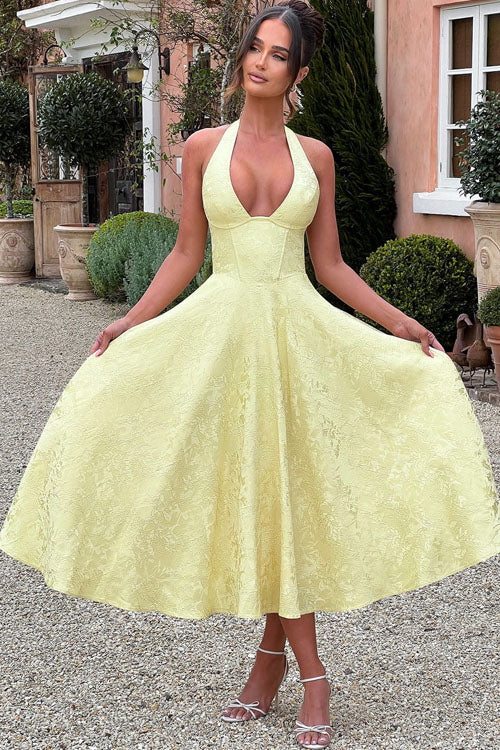 Women’s Midi Dress | Flared Halter Neck Structured Fit