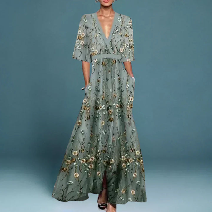 Dress For Women | V-Neck Floral Pattern Maxi