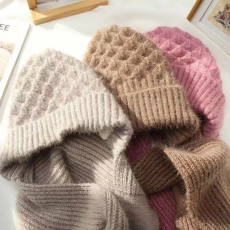 Women's ribbed knit winter hat and scarf set with full head and neck coverage