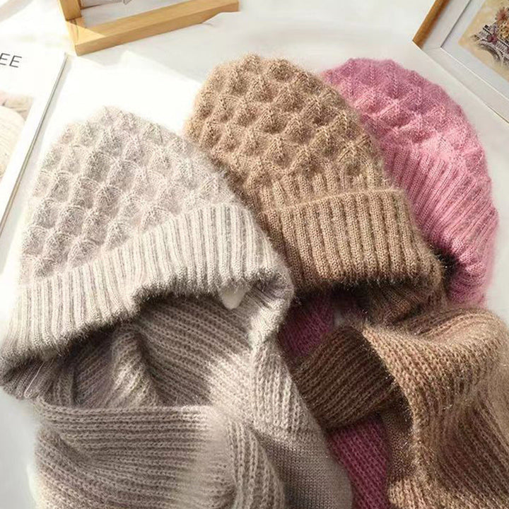 Women's ribbed knit winter hat and scarf set with full head and neck coverage
