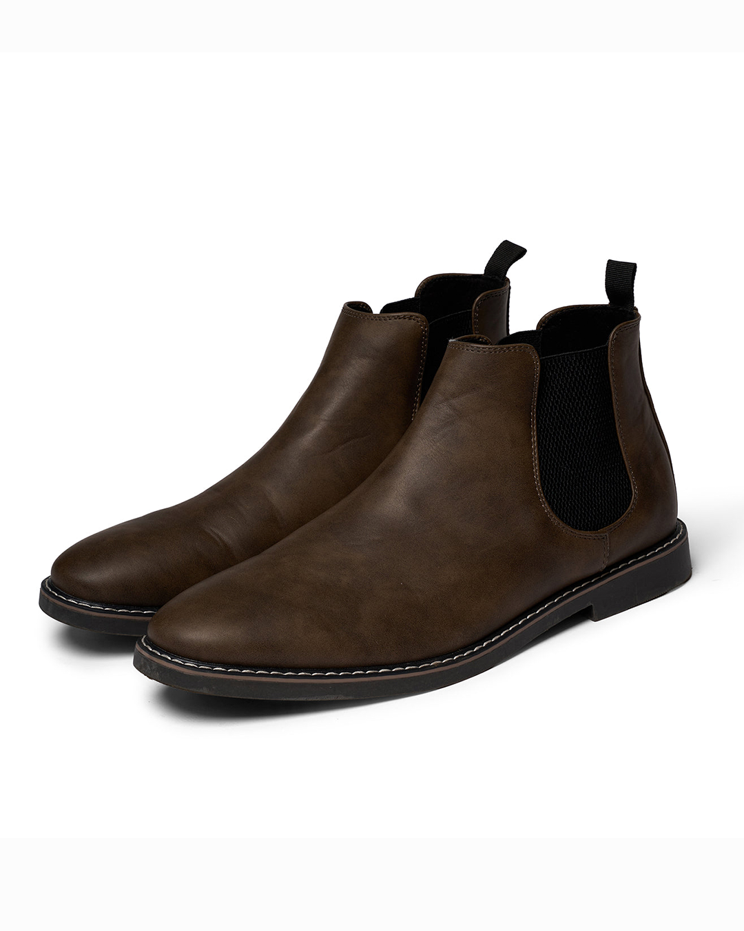 Chelsea ankle boots with elastic side panels, rear pull tabs and low heels