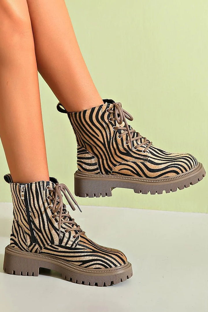 Boots For Women | Animal Print Platform Lace Style