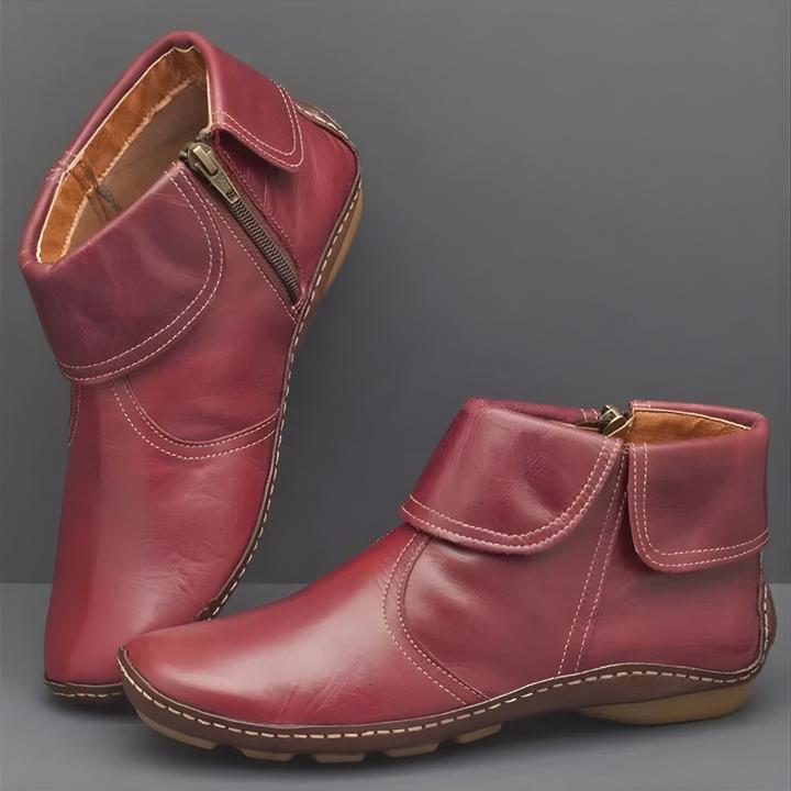 Women's solid ankle boots with round toes, side zippers and low heels