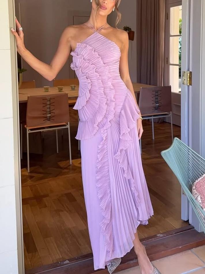 Women's Wedding Guest Maxi Dress | Sleeveless Pleat Asymmetric