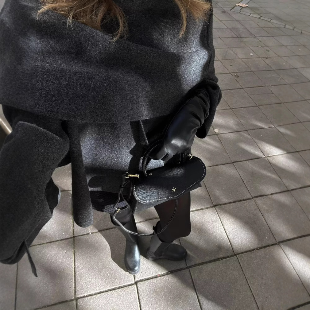 Women's hooded cape coat with draped collar and wide sleeves