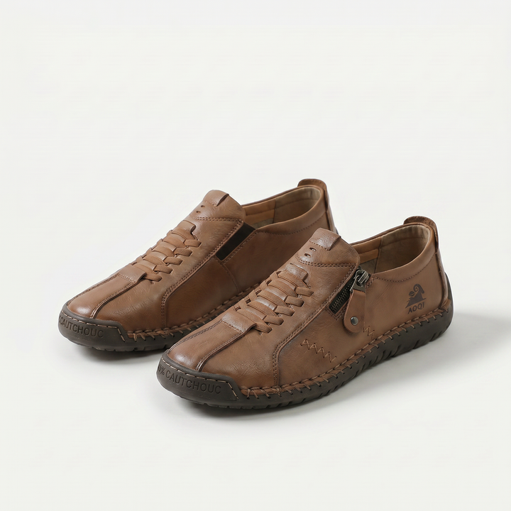 Women's low-profile lace-up sneakers with side zipper and flat sole
