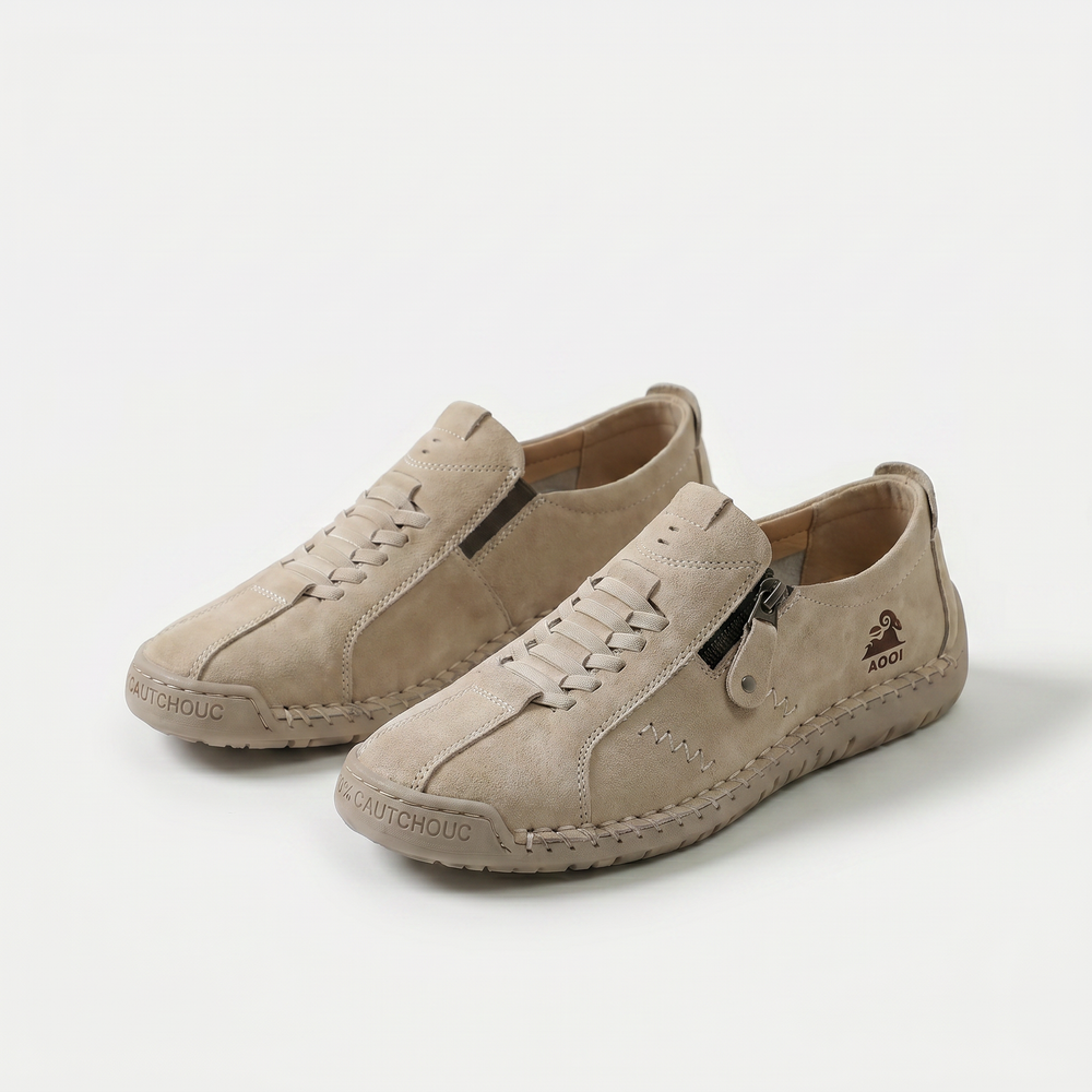 Women's low-profile lace-up sneakers with side zipper and flat sole