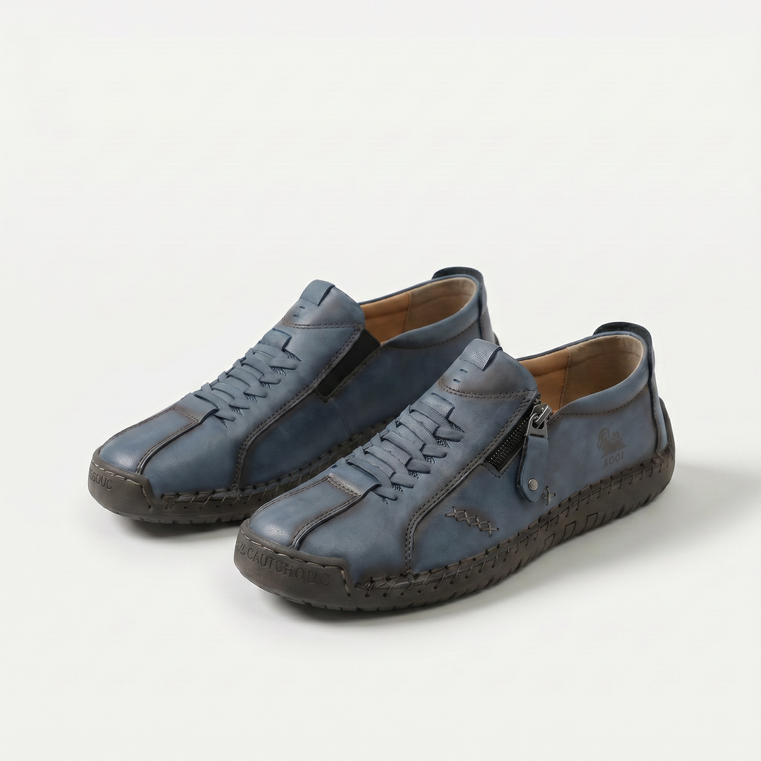 Women's low-profile lace-up sneakers with side zipper and flat sole
