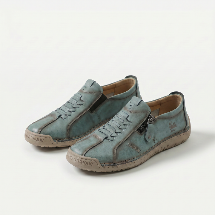 Women's low-profile lace-up sneakers with side zipper and flat sole