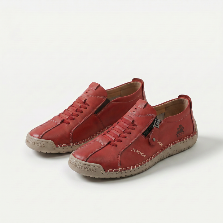 Women's low-profile lace-up sneakers with side zipper and flat sole