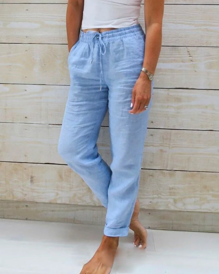 Women's tapered trousers with elastic drawstring waist and side pockets
