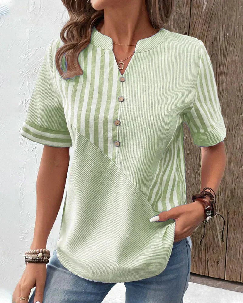 Blouse For Women | Stripe Panel Button Front