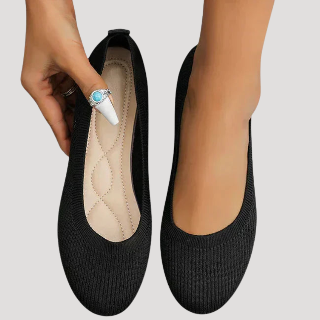 Women's textured knit flat shoes with round toes and low flat soles