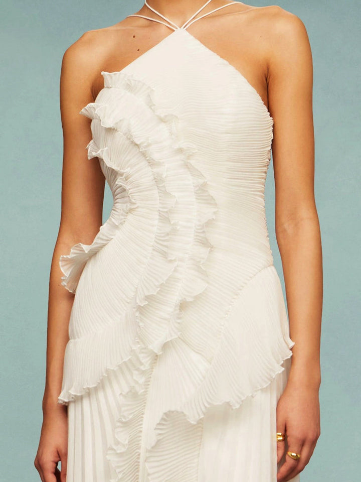 Women's Wedding Guest Maxi Dress | Sleeveless Pleat Asymmetric
