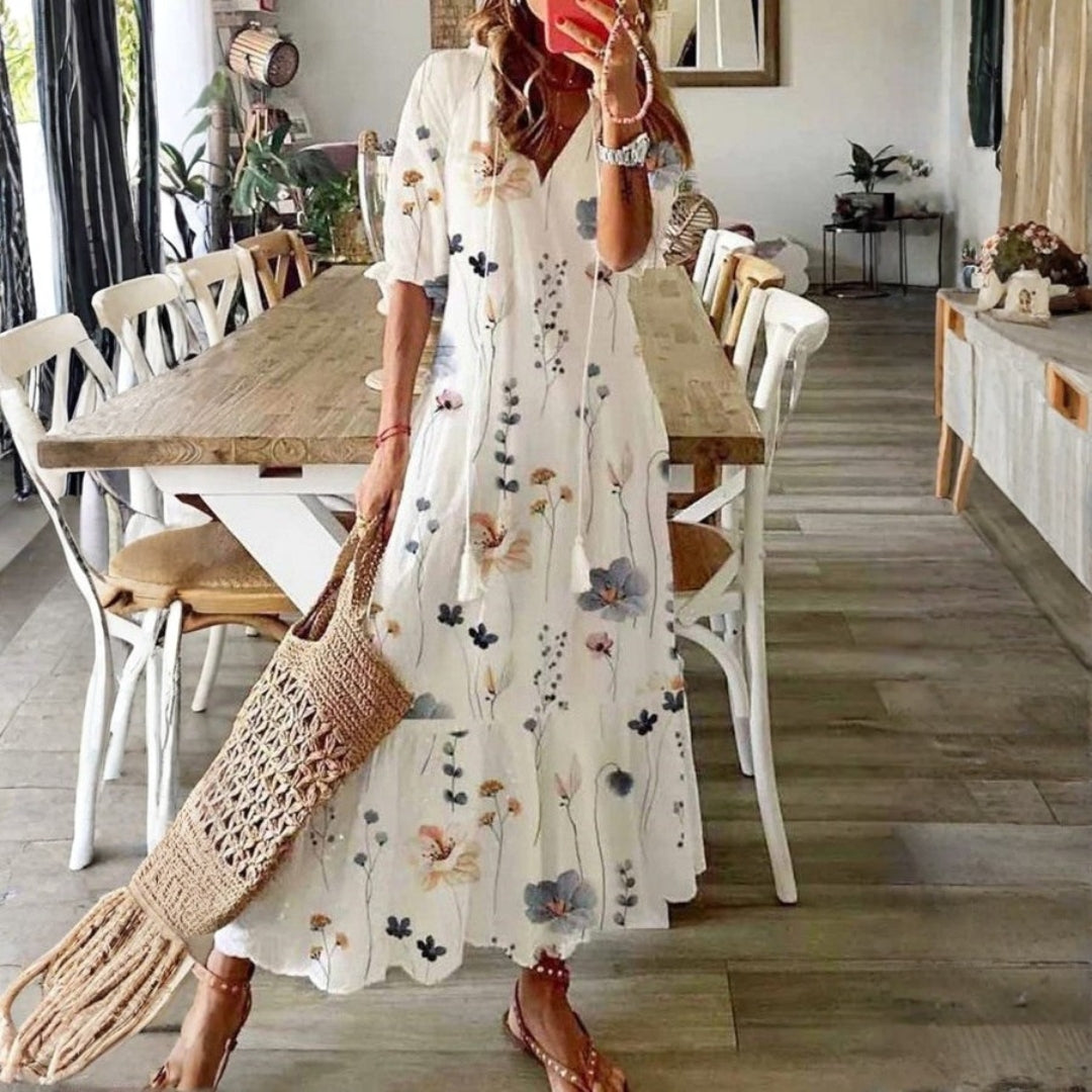 Women's Boho Midi Dress | Floral Short Sleeve