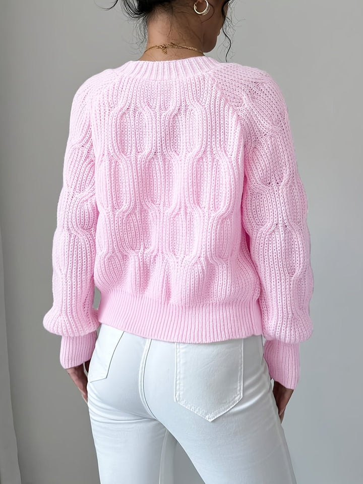 Women's ribbed knit cardigan with bow details, V-neckline and long sleeves