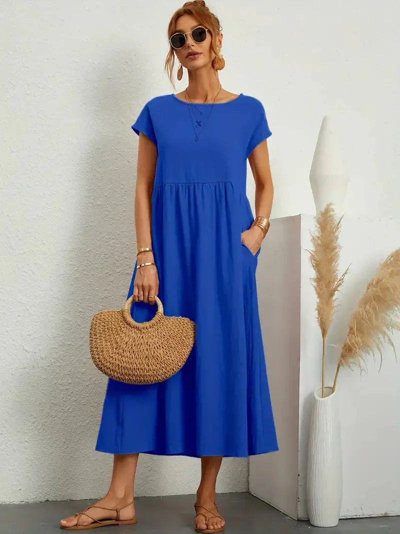 Dress For Women | Short Sleeve Round Neck Midi