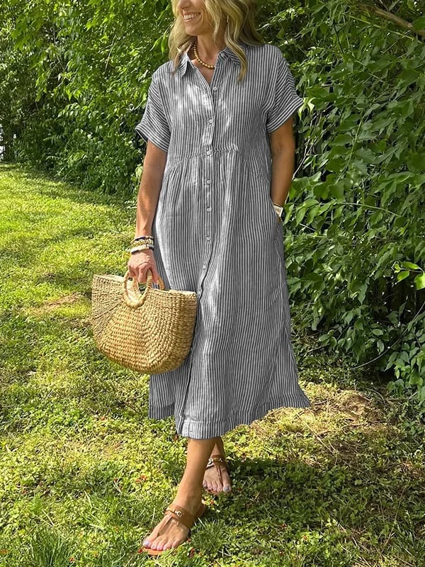Casual Dress for Women | Short Sleeve Midi Button Closure