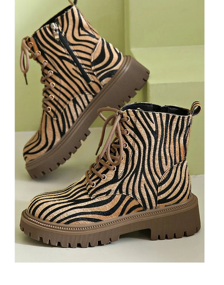 Boots For Women | Animal Print Platform Lace Style