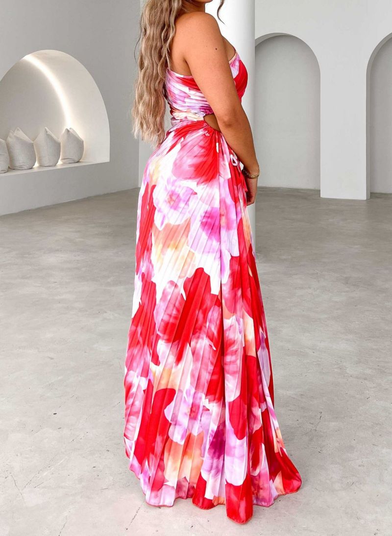 Women's Wedding Guest Maxi Dress | Floral Pleated