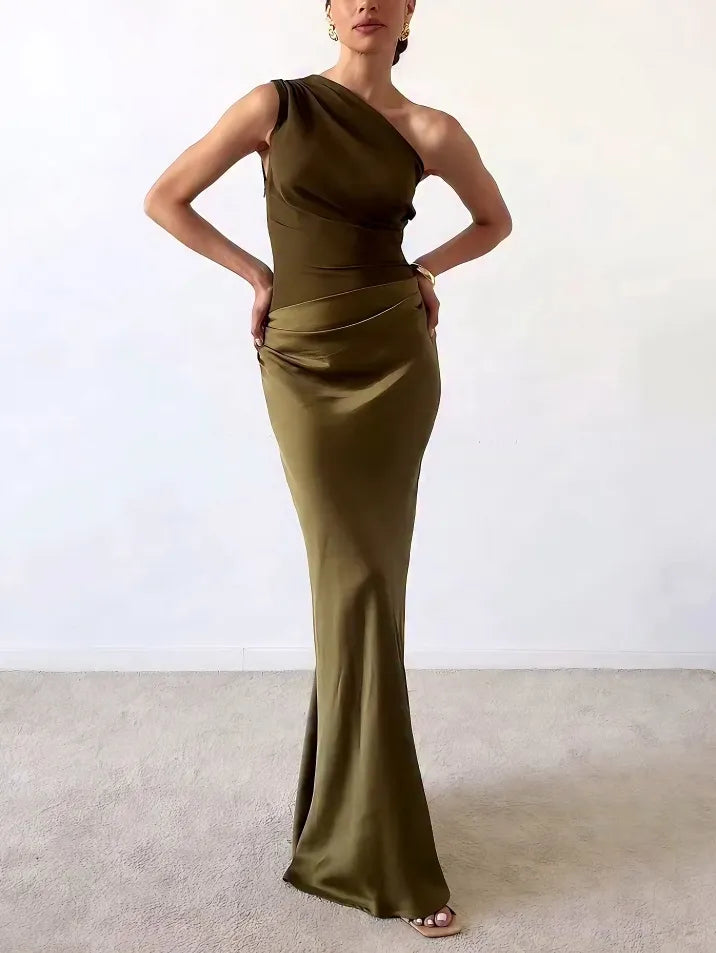 Women's Wedding Guest Maxi Dress | Asymmetric Pleat