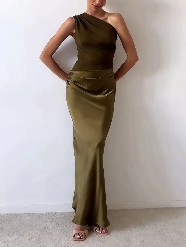 Women's Wedding Guest Maxi Dress | Asymmetric Pleat