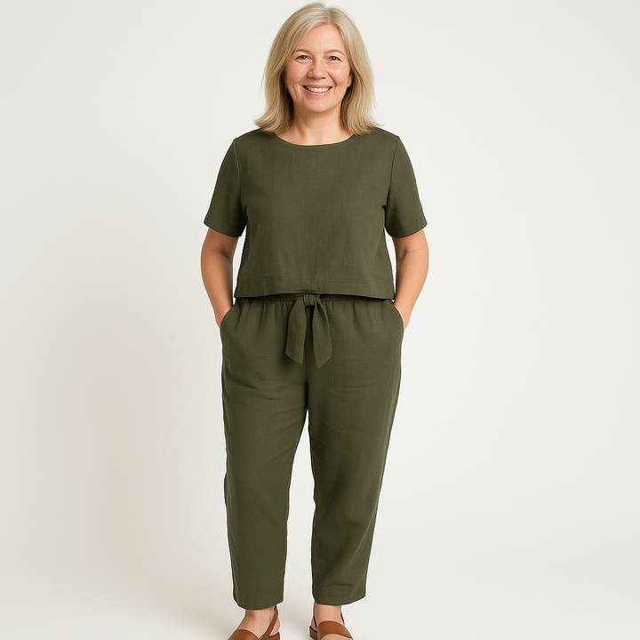 Women’s Two-Piece Set | Casual Top & Tapered Pants