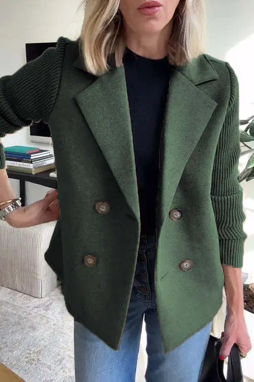 Women's double-breasted blazer with notched lapels and ribbed long sleeves