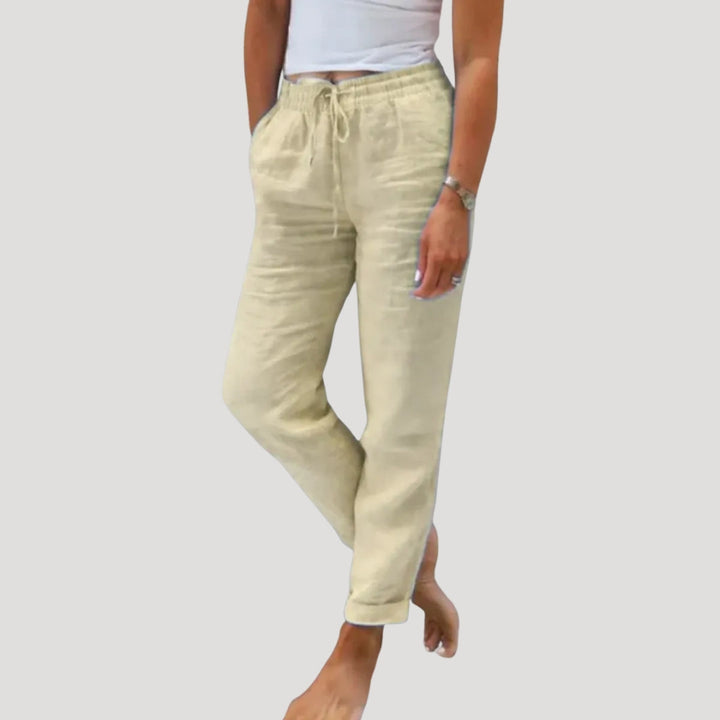 Women's straight leg cropped trousers with elastic drawstring waist and side pockets