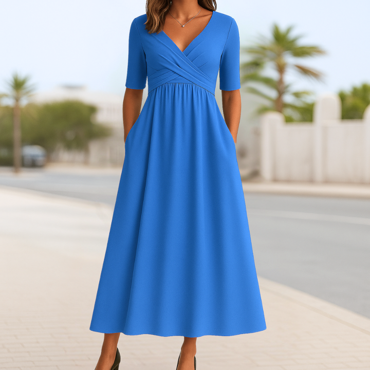 Evening Dress for Women | Midi Red V-Neck