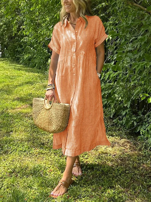 Casual Dress for Women | Short Sleeve Midi Button Closure
